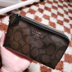 Coach signature double zip wallet